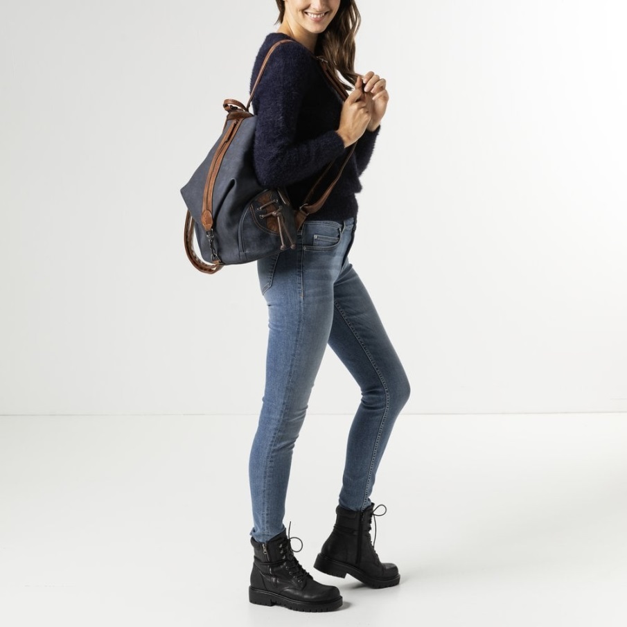 Blauwe Rieker H1055-14 Blauwe Handtas Met Rits Voor Dames