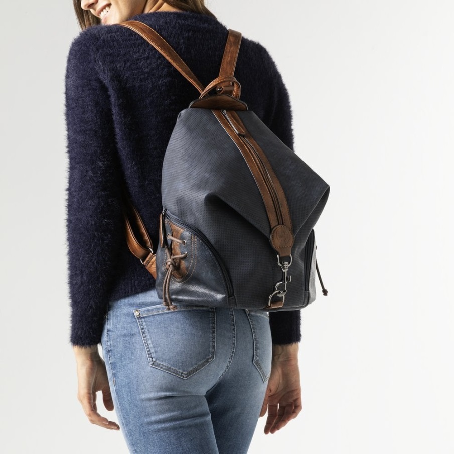 Blauwe Rieker H1055-14 Blauwe Handtas Met Rits Voor Dames