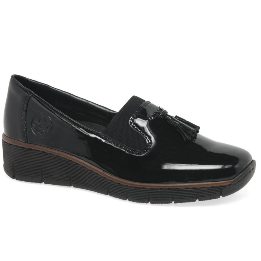Zwarte Rieker Glimmende Loafers Met Kwastjes Voor Dames