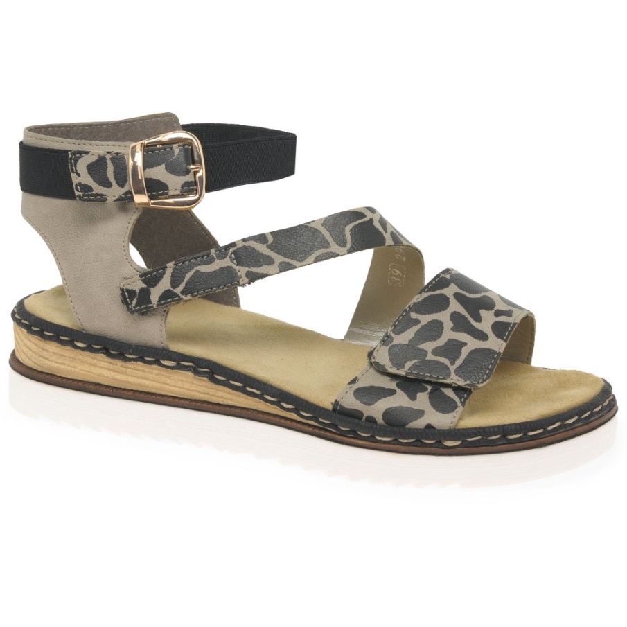 Rieker Giraffe Dames Sandalen Met Lage Sleehak Zwart