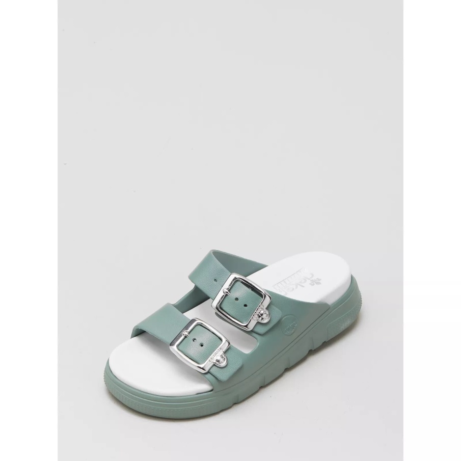 Groene Rieker Slide Sandaal Met Dubbele Band
