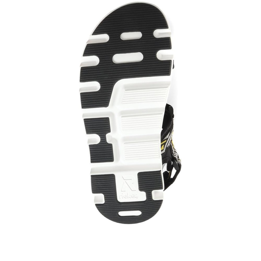 Rieker Zwart-gele Verstelbare Sandalen Met Brede Pasvorm