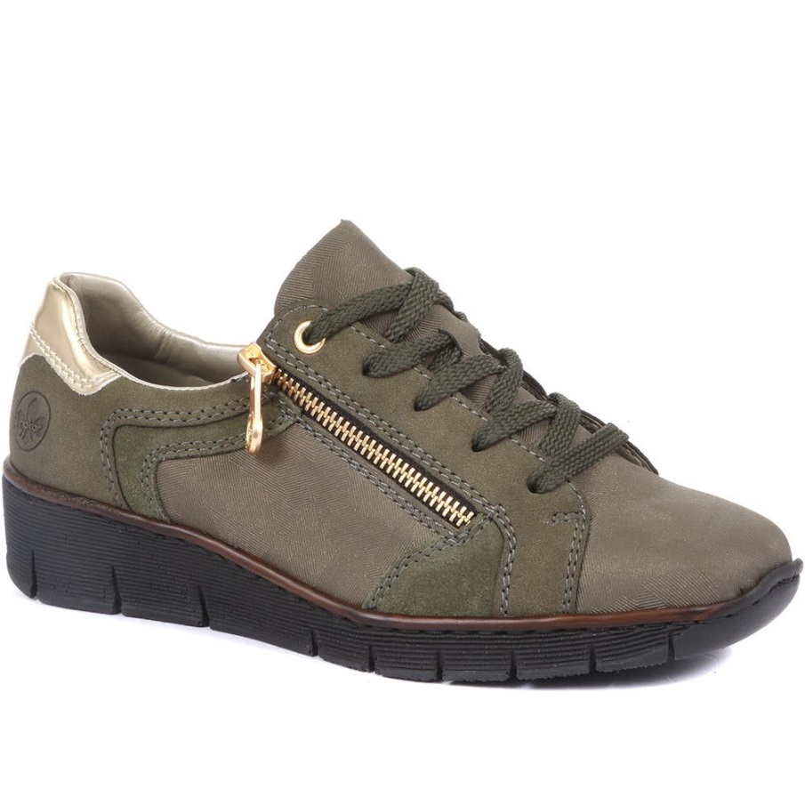Rieker Olive Leather Lace-Up Trainers