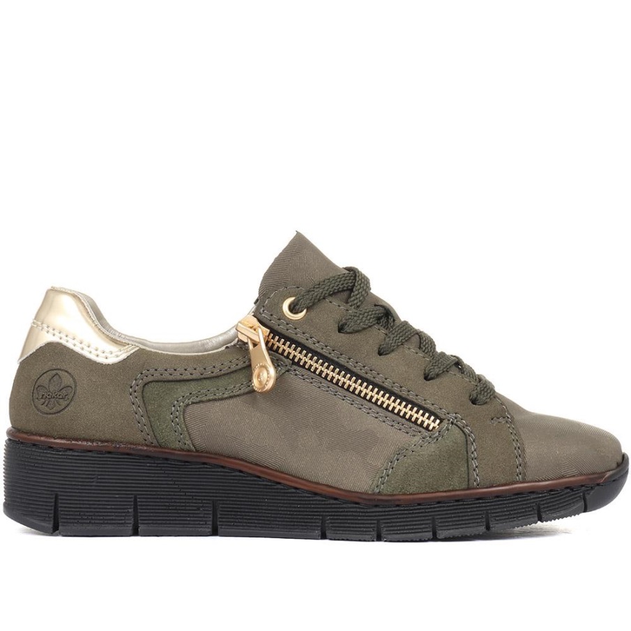 Rieker Olive Leather Lace-Up Trainers