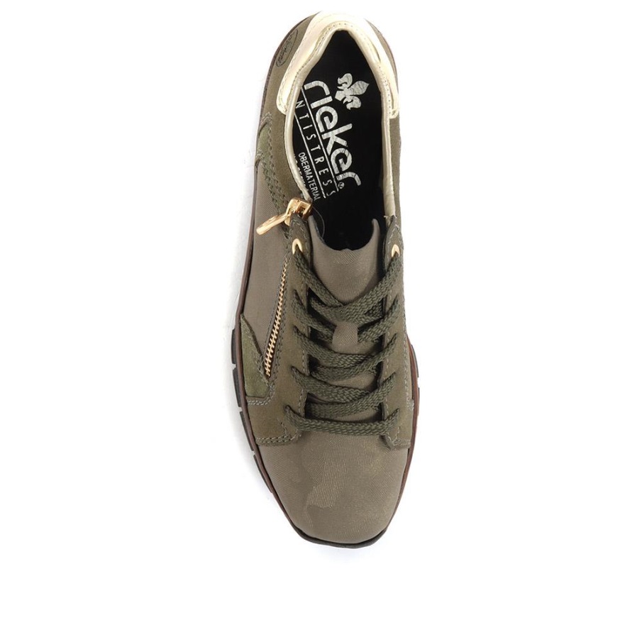 Rieker Olive Leather Lace-Up Trainers