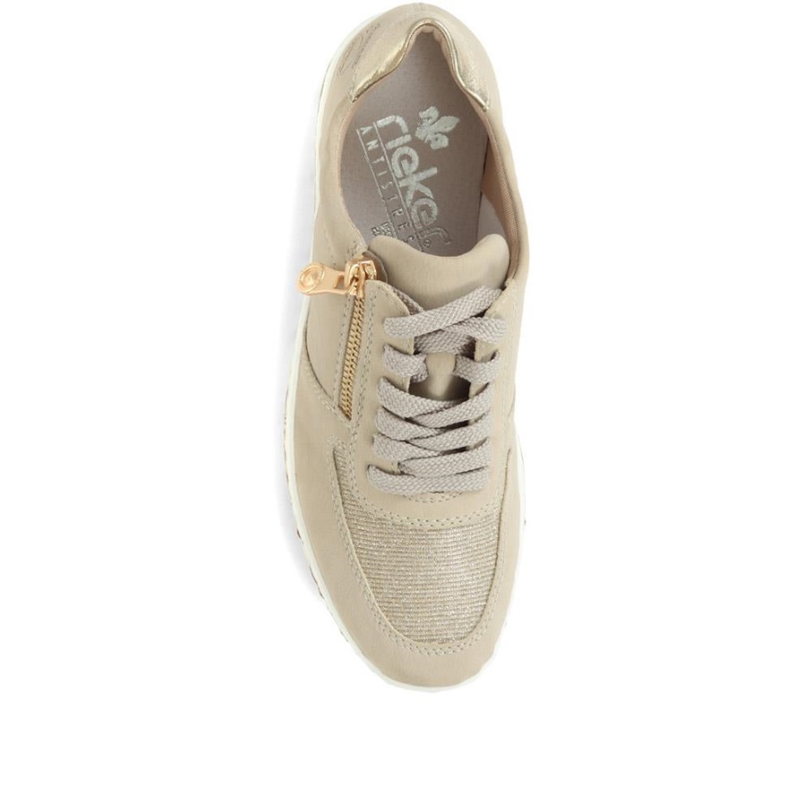Rieker Damessneakers Met Veters Beige-goud